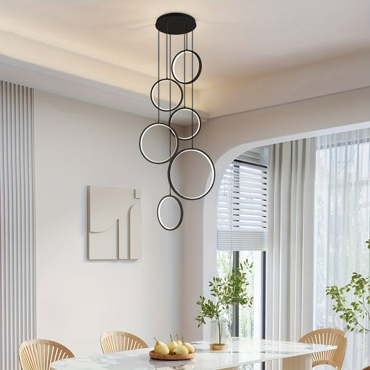 1pc Modern LED Chandelier with 3-Color Dimmable Lighting, Circular Design, Acrylic Shade, Hardwired Non-Waterproof, Detachable Fixture, Suitable for Living Room, Office, Coffee Shop, Bedroom, Kitchen, Staircase - No Battery R
