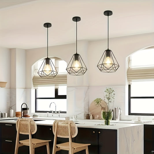 1pc Industrial Vintage Pendant Light, Black Iron Ceiling Light with Adjustable Cord for Indoor Lighting, E26 E27 Base, Home Lighting Accessories (Bulb Not Included)